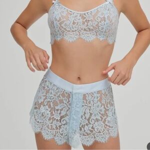 For Love And Lemons Zeta Lace Bralette and shorts set in Light Blue
